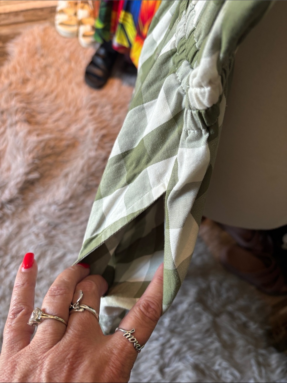 Women's Olive Green Gingham Midi Dress - Picture 2 of 4